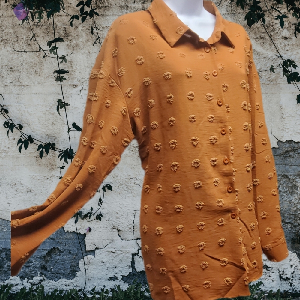 Women's Orange Textured Button-Up Tunic